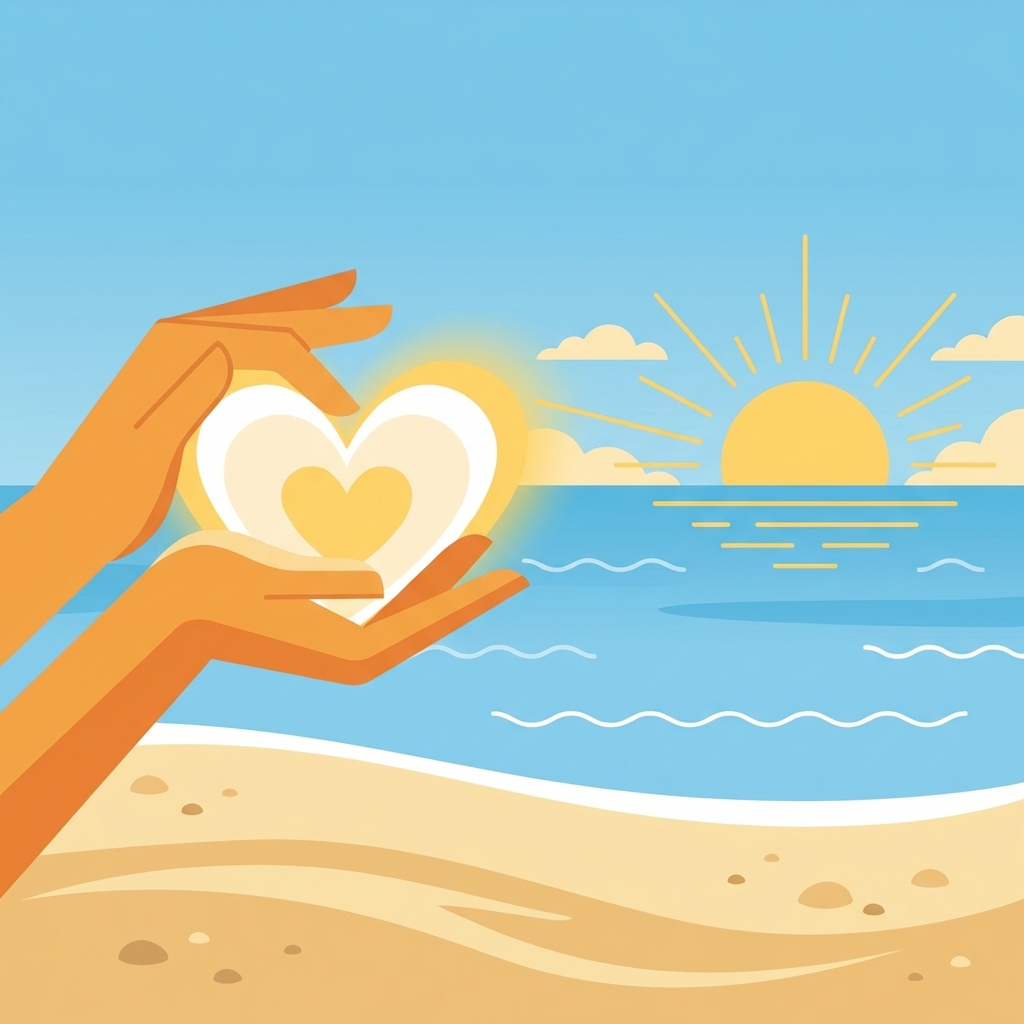 Happy foundation hero with sky and beach